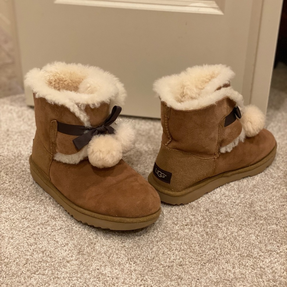 UGGs Size 5 brown booties with Pom Poms